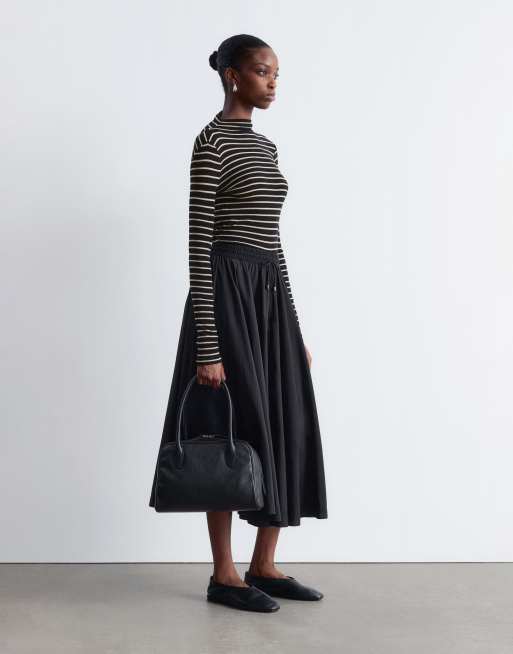 & Other Stories jersey second skin long sleeve top in black and white stripes