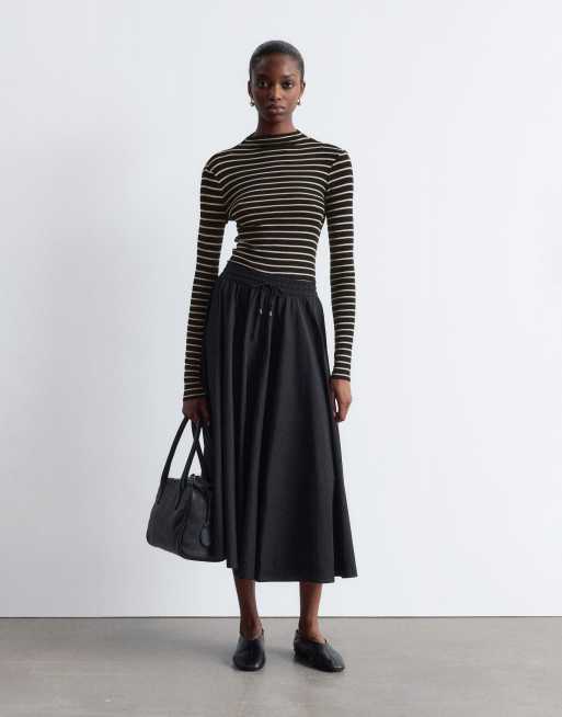 & Other Stories jersey second skin long sleeve top in black and white stripes