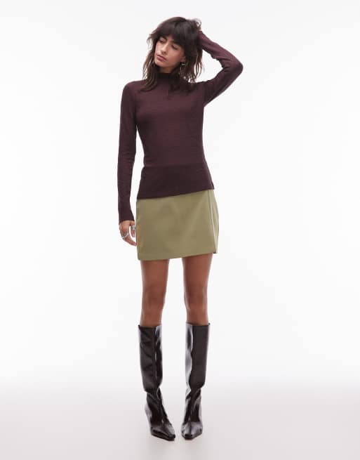 & Other Stories jersey second skin long sleeve top in brown jacquard