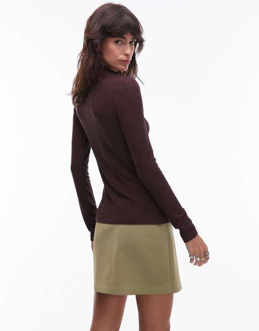 & Other Stories jersey second skin long sleeve top in brown jacquard