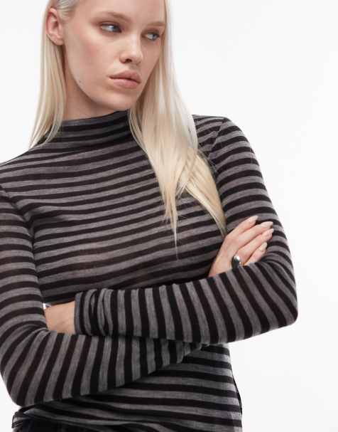 & Other Stories jersey second skin long sleeve top in gray stripes - view 1
