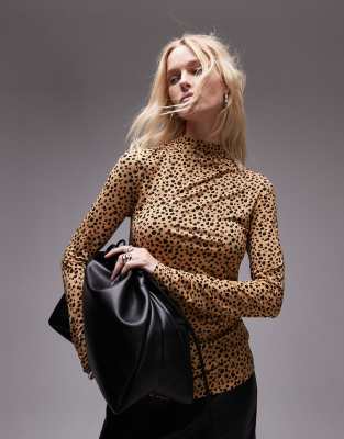 & Other Stories & Other Stories jersey second skin long sleeve top in leopard print-Neutral