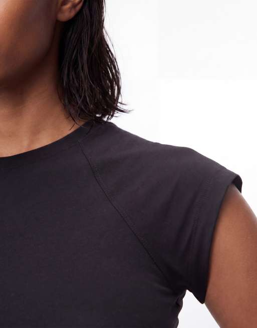 & Other Stories jersey slim fit crew neck top with cap sleeves in black, 2 of 4