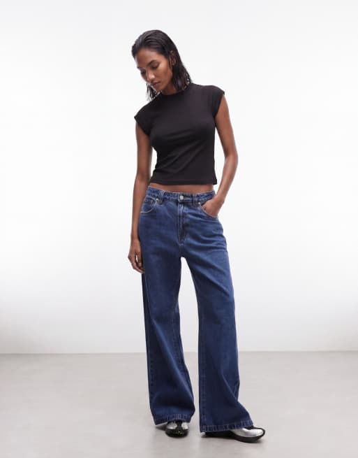 & Other Stories jersey slim fit crew neck top with cap sleeves in black, 3 of 4