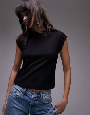 & Other Stories jersey slim fit top with cap sleeves in black