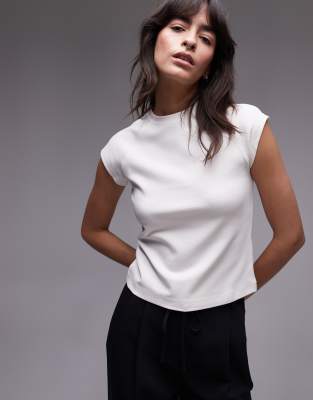 & Other Stories jersey slim fit top with cap sleeves in white