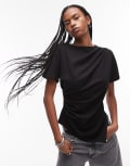 [Other Stories] & Other Stories jersey t-shirt with drape front and asymmetric split hem in black M BLACK