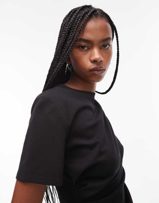 & Other Stories jersey T-shirt with drape front and asymmetric split hem in black