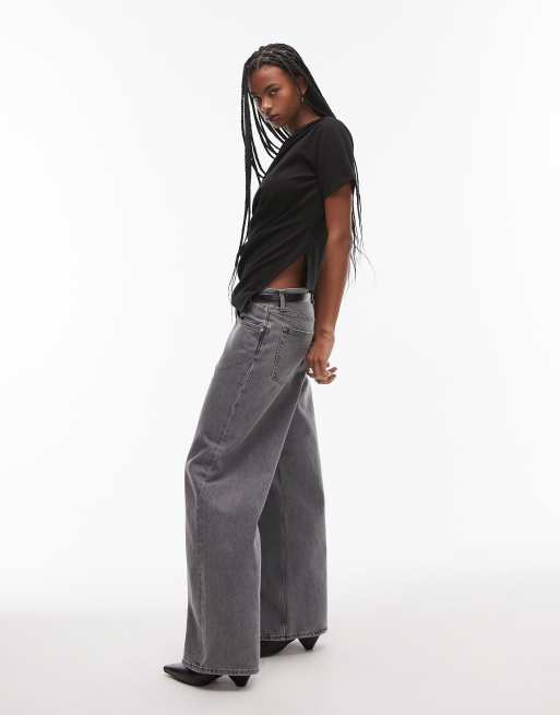 & Other Stories jersey T-shirt with drape front and asymmetric split hem in black