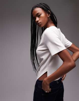 & OTHER STORIES JERSEY T-SHIRT WITH DRAPE FRONT AND ASYMMETRIC SPLIT HEM 
