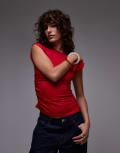 [Other Stories] & Other Stories jersey tank top with ruched side detail in red XS RED
