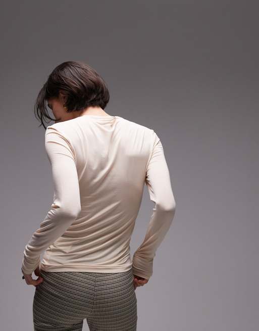 & Other Stories - Jersey top met gedrapeerd wikkeldetail in beige, 4 van 4