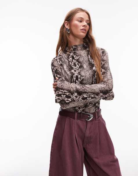 & Other Stories jersey top side ruche with long sleeves in snake print - view 1