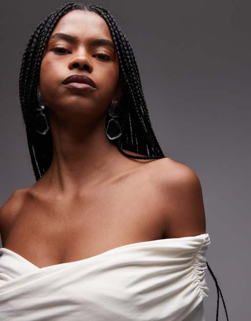 & Other Stories jersey top with draped off shoulder in off white