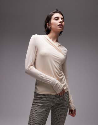 & Other Stories jersey top with draped wrap detail in beige-Neutral