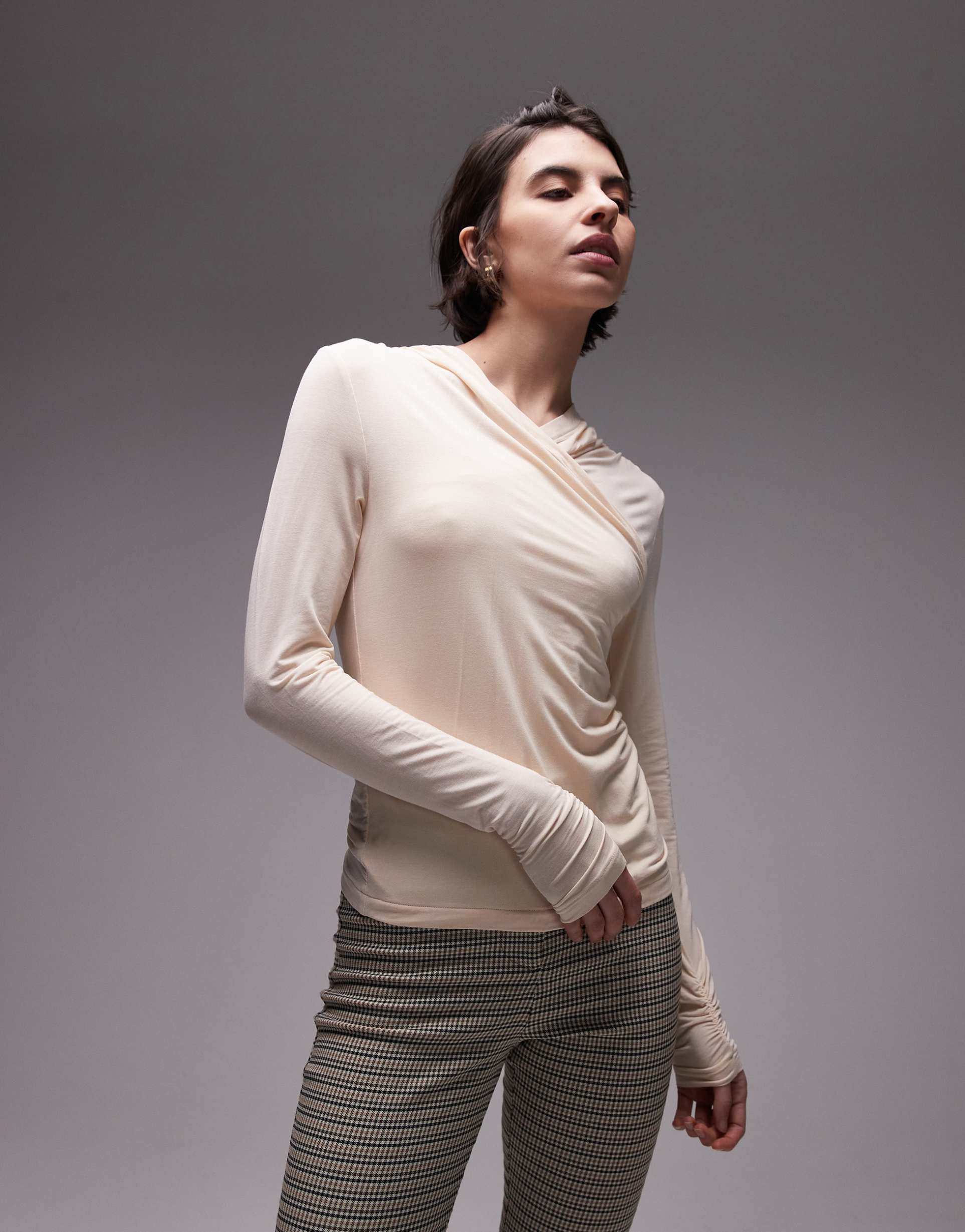 & other stories jersey top with draped wrap detail in beige