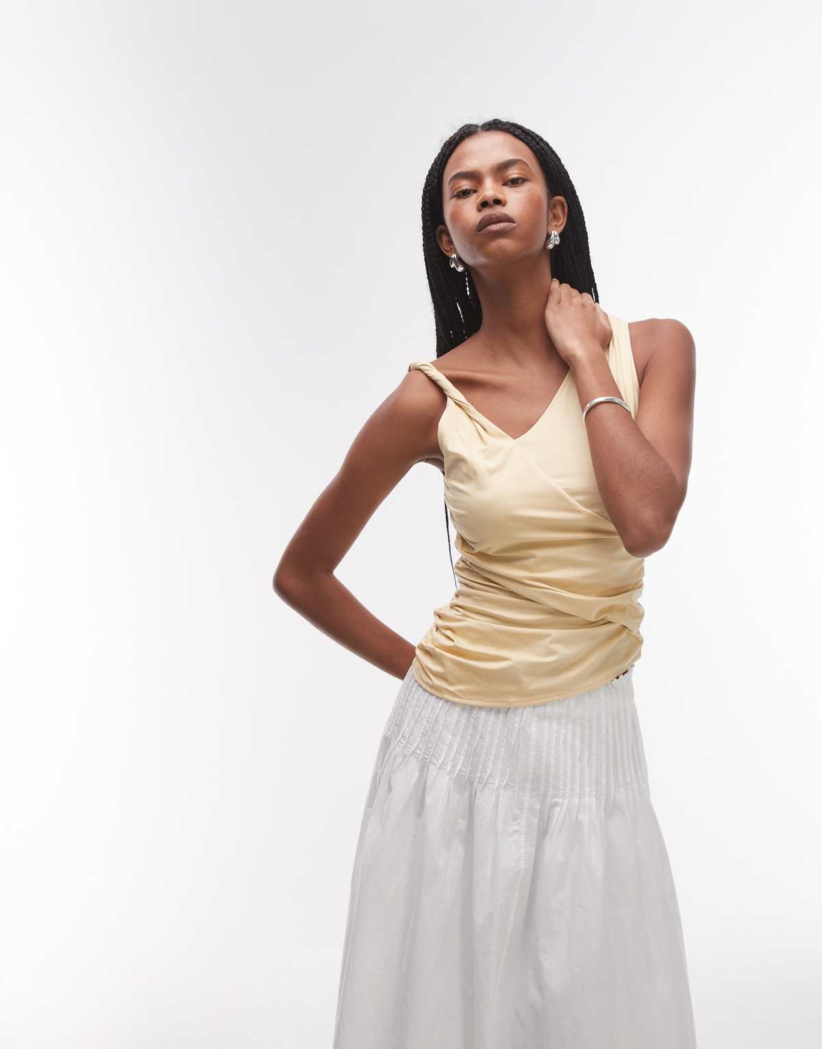 & Other Stories jersey top with twist and drape detail in light  yellow