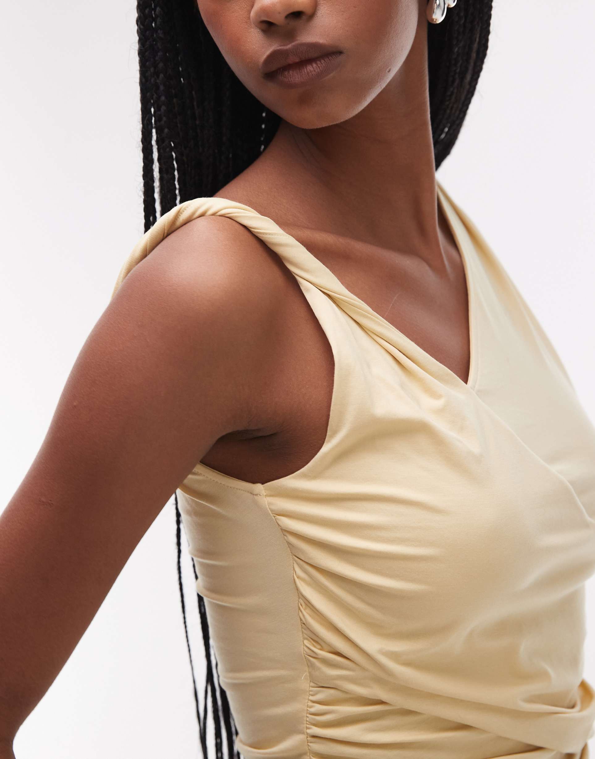 & other stories jersey top with twist and drape detail in light yellow