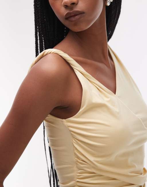 & Other Stories jersey top with twist and drape detail in light yellow, 2 of 4