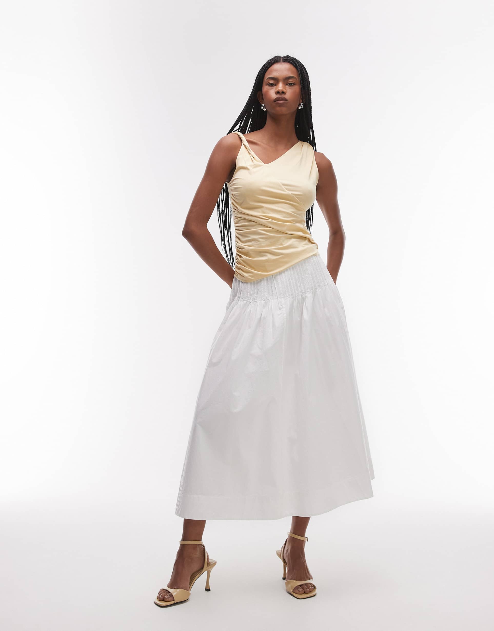 & other stories jersey top with twist and drape detail in light yellow