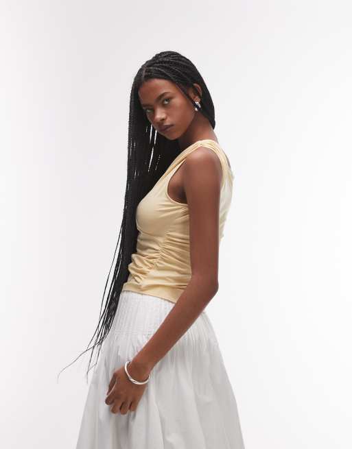 & Other Stories jersey top with twist and drape detail in light yellow, 4 of 4