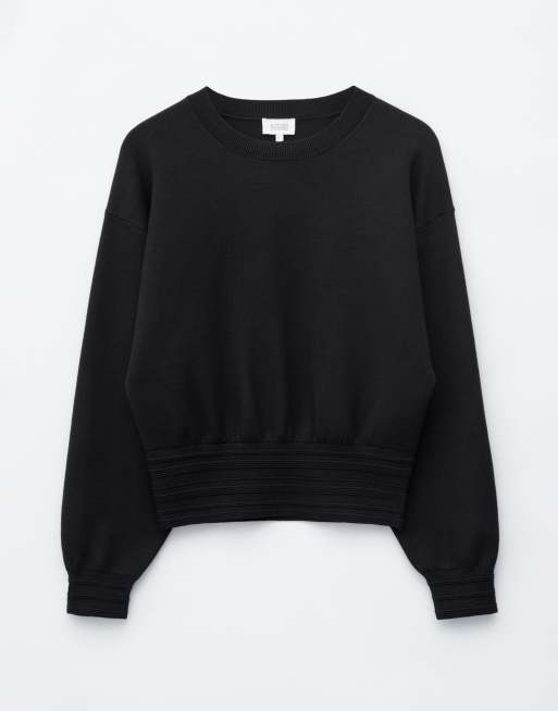 & Other Stories jumper with volume sleeve and deep cuff in black, 4 of 4