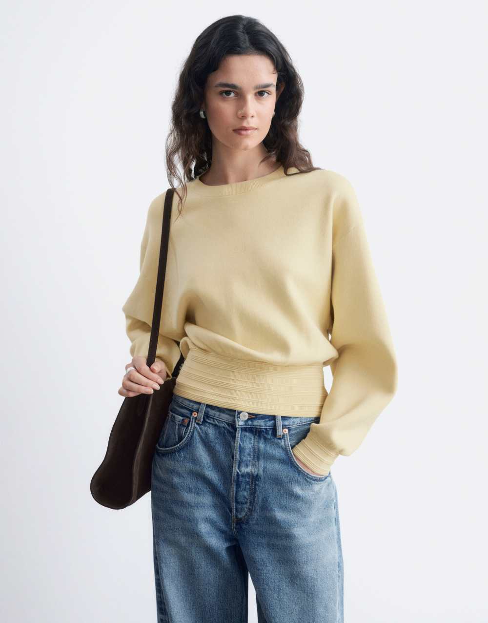 & Other Stories jumper with volume sleeve and deep cuff in caramel
