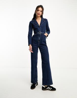 & Other Stories - Jumpsuit aus dunkelblauem Denim mit weitem Bein