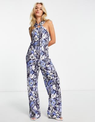 & Other Stories - Jumpsuit aus Leinen mit Ringdetail, Print und weitem Bein-Bunt