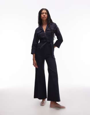 & Other Stories - Jumpsuit in Marineblau mit Bindegürtel und aufgesetzten Taschen-Schwarz