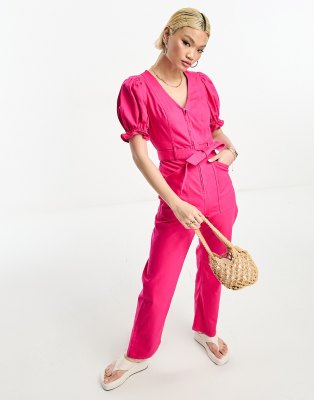 & Other Stories - Jumpsuit in Pink mit Puffärmeln-Rosa