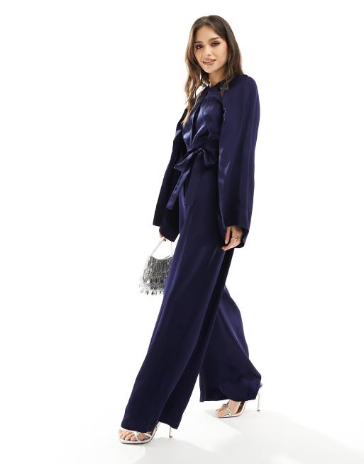 & Other Stories - Jumpsuit met halve riemdetail en split in de mouwen in donkerblauw