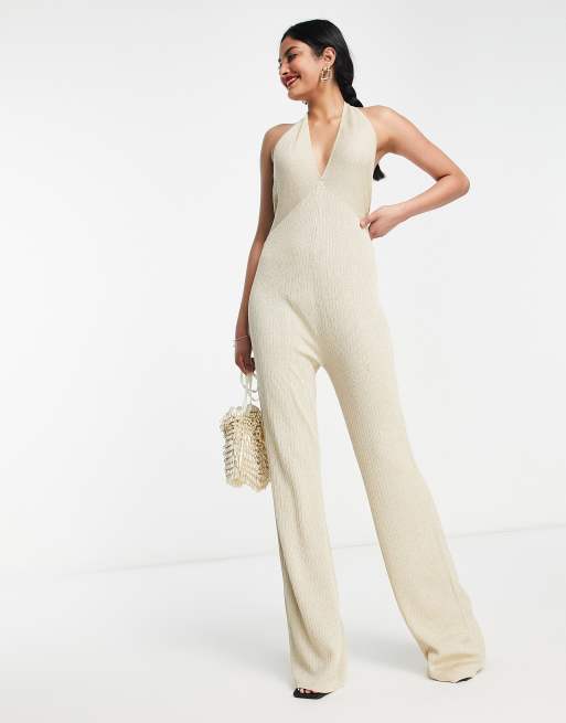 Beige and store white jumpsuit