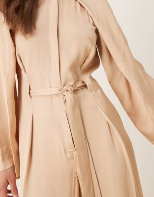 & Other Stories Jumpsuit With Half Belt Detail And Split Sleeves In Neutral