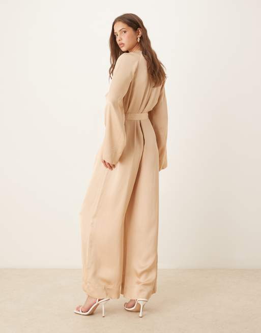 & Other Stories jumpsuit with half belt detail and split sleeves in beige, 4 of 4