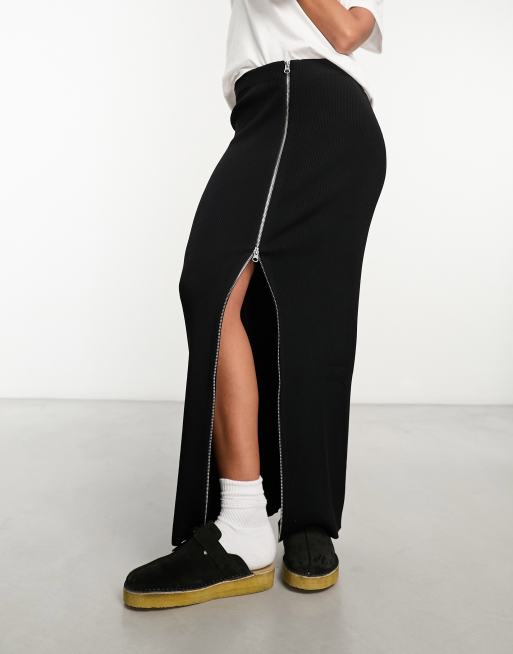  & Other Stories - Jupe longueur mollet minimaliste en maille avec détail zippé - Noir 