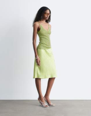 Jupe mi-longue coupée en biais à taille basse - Vert citron doux 42
