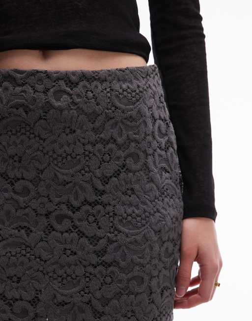 & Other Stories - Jupe mi-longue en dentelle - Gris foncé, 4 de 5