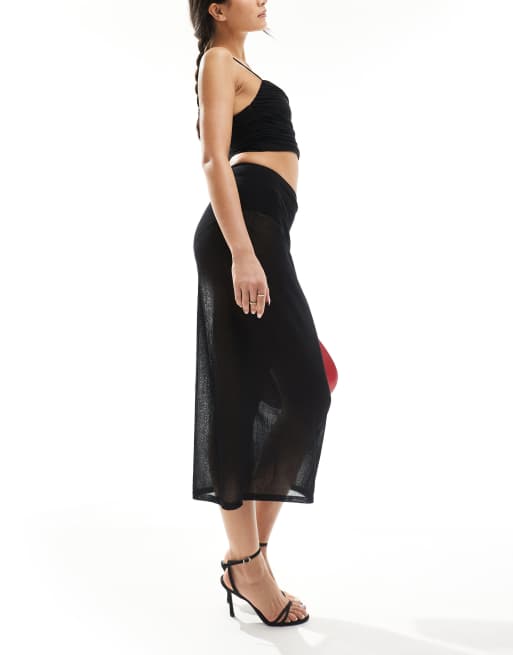 & Other Stories - Jupe mi-longue en maille transparente avec culotte taille haute - Noir, 5 de 5