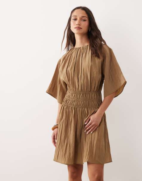 & Other Stories - Jurk van katoen en nylon met doorschijnende taille in beige - view 1