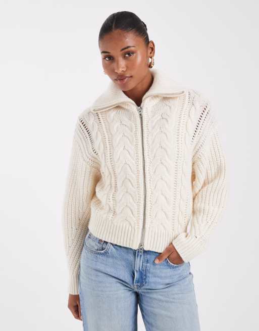 & Other Stories kabelstrikket bomber-cardigan i uld i råhvid, 2 af 4