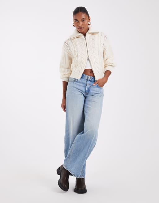 & Other Stories kabelstrikket bomber-cardigan i uld i råhvid, 3 af 4