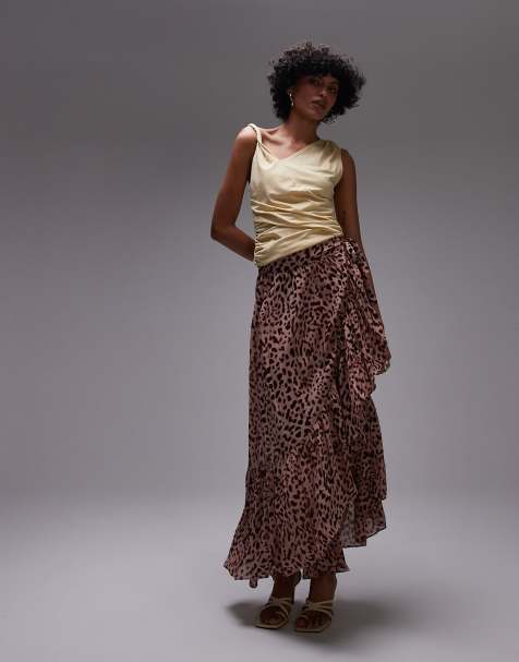 & Other Stories chiffon tiered maxi skirt with asymmetric hem in leopard print