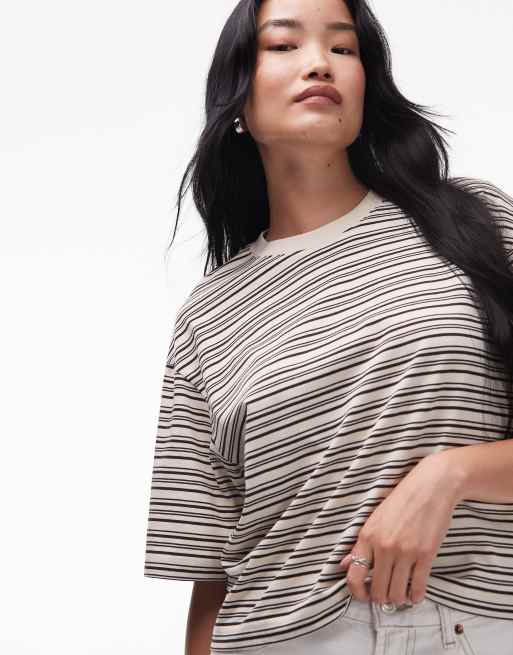 & Other Stories – Kastig geschnittenes Oversize-T-Shirt in Beige gestreift, 3 von 4