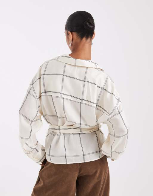 & Other Stories katoenen overhemd met getailleerde taille in wit rasterruitje, 2 van 4