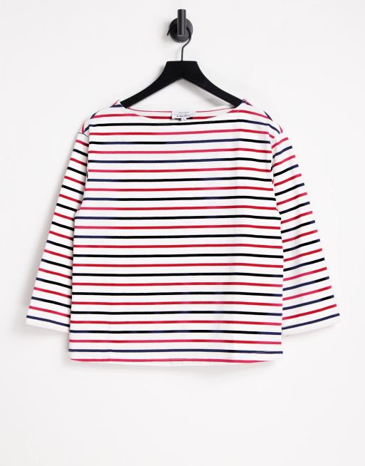 & Other Stories - Katoenen t-shirt met lange mouwen en streepprint in rood - MULTI