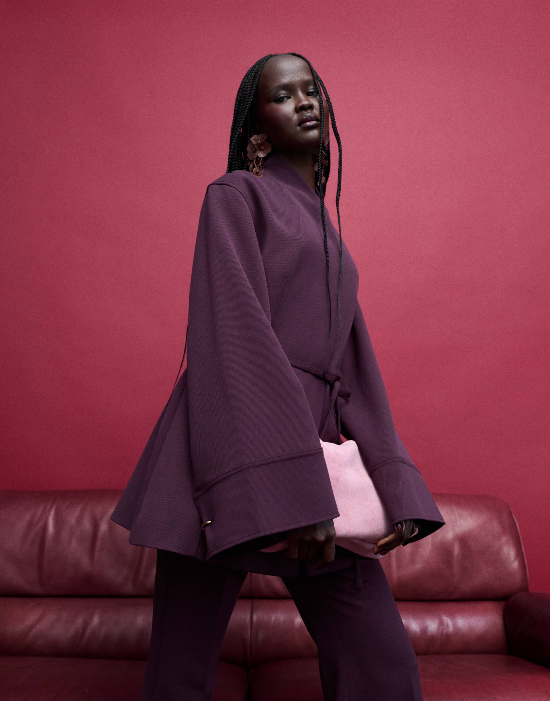 & other stories kimono style blazer in burgundy - part of a set