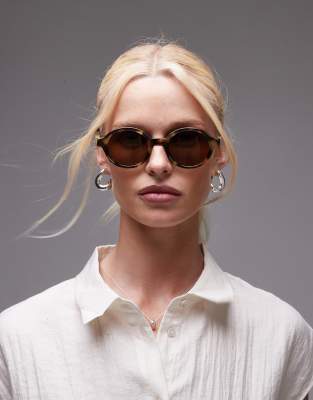 & Other Stories - Kleine, runde Sonnenbrille in brauner Schildpatt-Optik