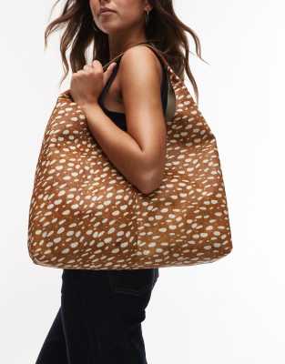 & Other Stories - Kleine Tragetasche aus Wildleder in Braun mit Bambimuster-Brown