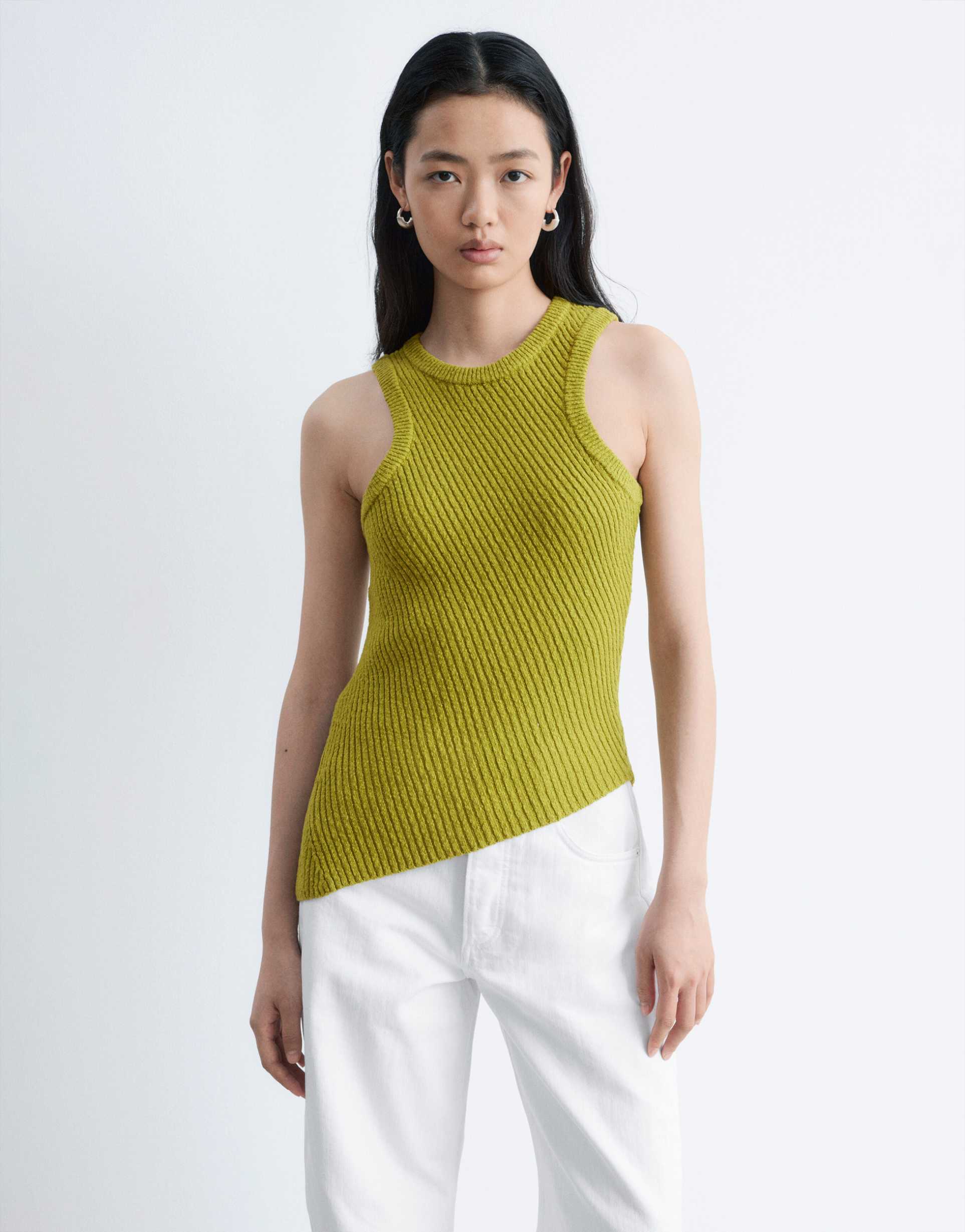 & other stories knit asymmetric top in lime green